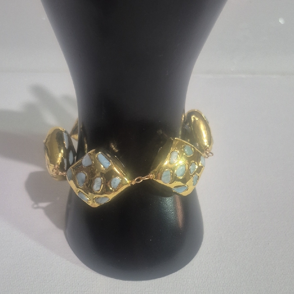 22ct Gold Plated Tone Statement Bracelet with Moonstone Gemstoned Inlay